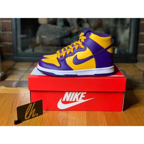 Size 5y/6.5 W Nike Dunk High “Lakers” Athletic Sneakers DZ4454-500